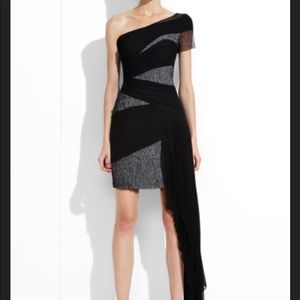 New BCBG MAXAZRIA RUNWAY One-Shoulder Pleated-Overlay Dress sexy stunning